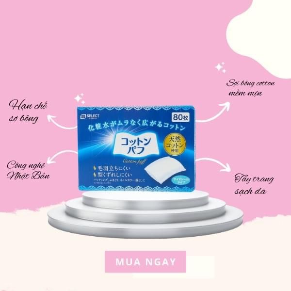Bông tẩy trang mép hàn S SELECT - hộp 80 miếng