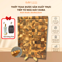Thớt gỗ Teak ghép caro kèm 2 quà tặng trị giá 50k, sản xuất trực tiếp từ nhà máy DUBA, bảo hành đổi trả chính hãng