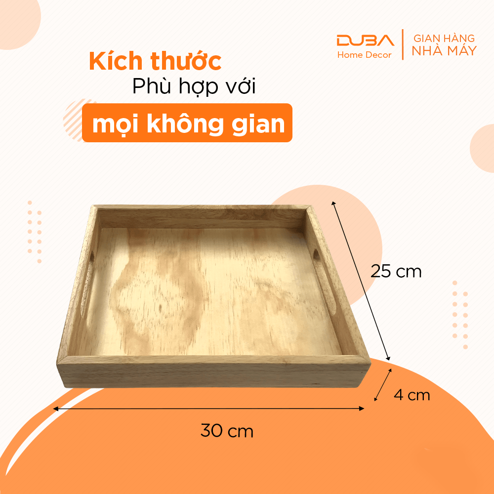 Khay phục vụ gỗ xà cừ chữ nhật màu tự nhiên size