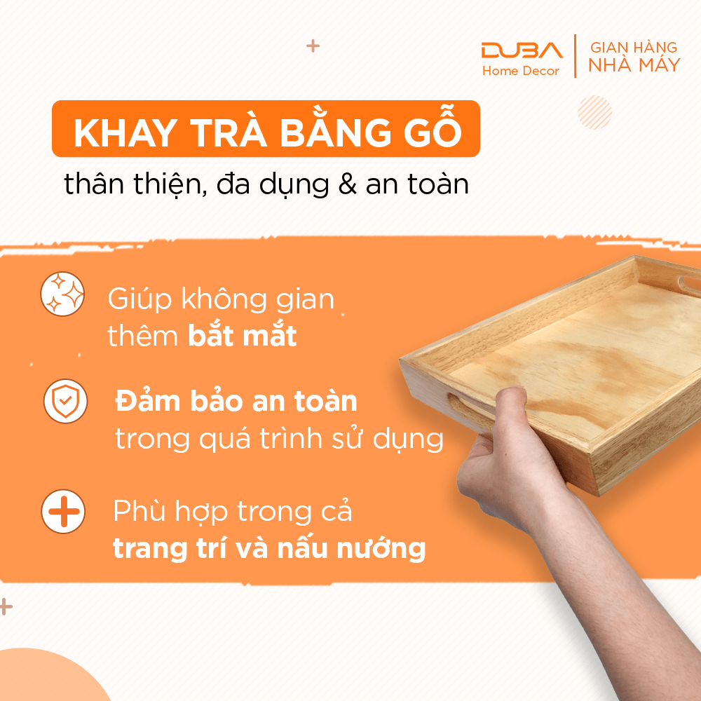 Khay phục vụ gỗ xà cừ chữ nhật màu tự nhiên size