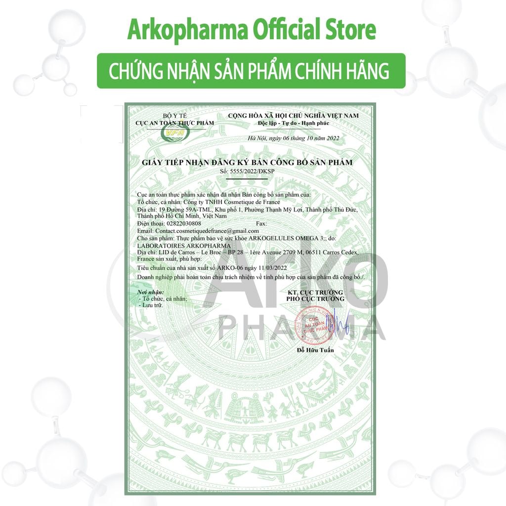 TPBVSK Arkopharma ARKOGELULES OMEGA 3 - Viên uống Omega 3 hỗ trợ tăng cường sức khỏe tim mạch (hộp 180 viên)