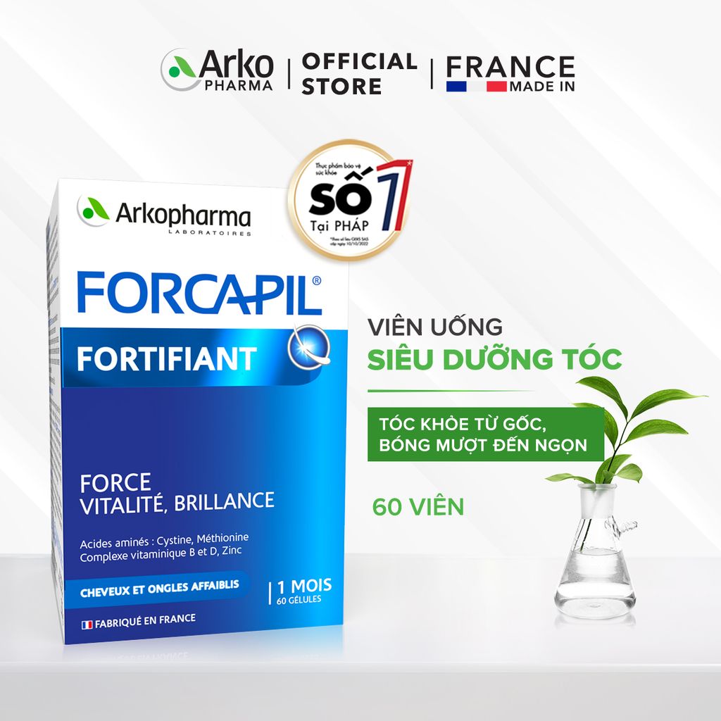 Combo 2 TPBVSK Arkopharma FORCAPIL FORTIFIANT - Viên uống hỗ trợ tóc chắc khỏe, cải thiện tóc yếu, gãy rụng (Hộp 60 viên)