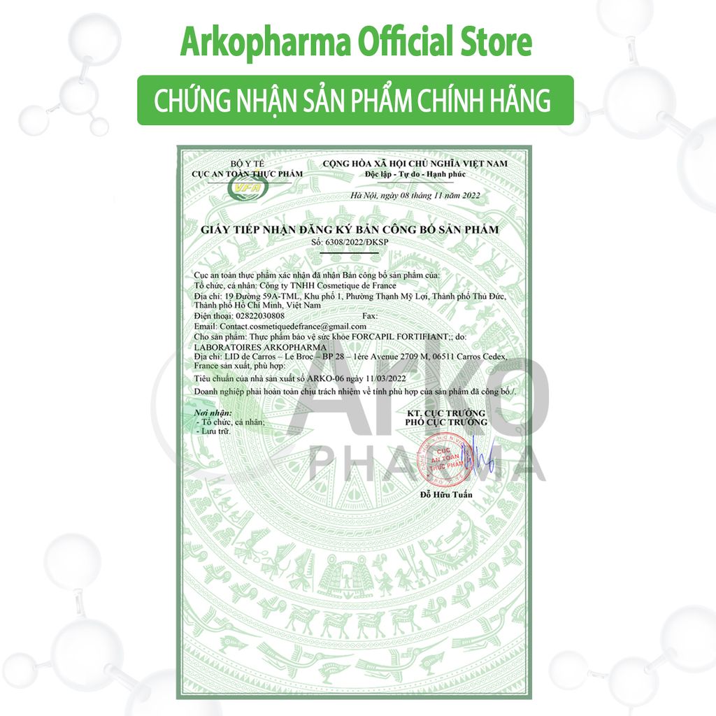 Combo 2 TPBVSK Arkopharma FORCAPIL FORTIFIANT - Viên uống hỗ trợ tóc chắc khỏe, cải thiện tóc yếu, gãy rụng (Hộp 60 viên)