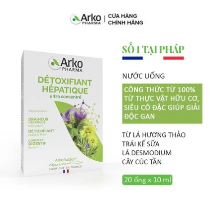 TPBVSK Arkopharma ARKOFLUIDES DETOXIFIANT HEPATIQUE - Nước uống giải độc gan, hỗ trợ tiêu hoá (Hộp 20 ống)