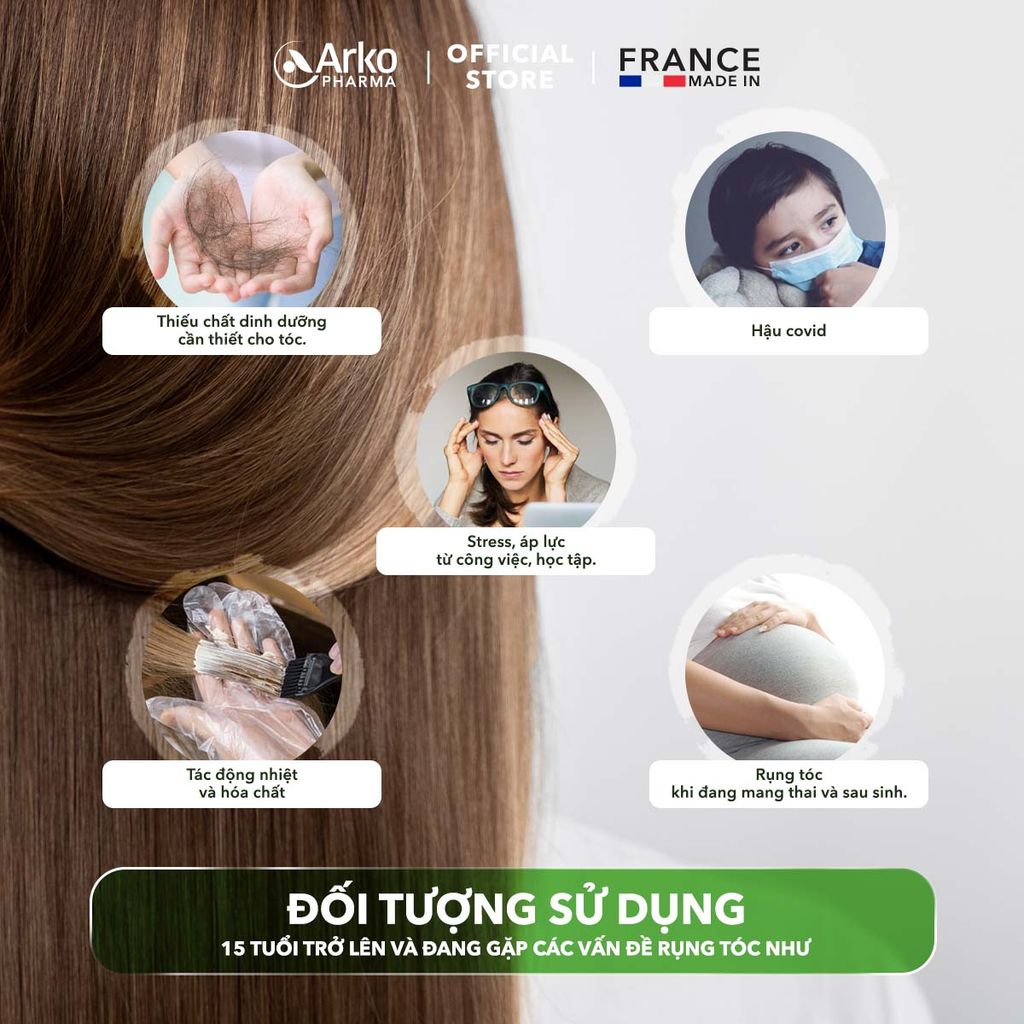 Combo 3 hộp TPBVSK Arkopharma FORCAPIL FORTIFIANT - Viên uống hỗ trợ tóc chắc khỏe, cải thiện tóc yếu, gãy rụng (Hộp 60 viên)