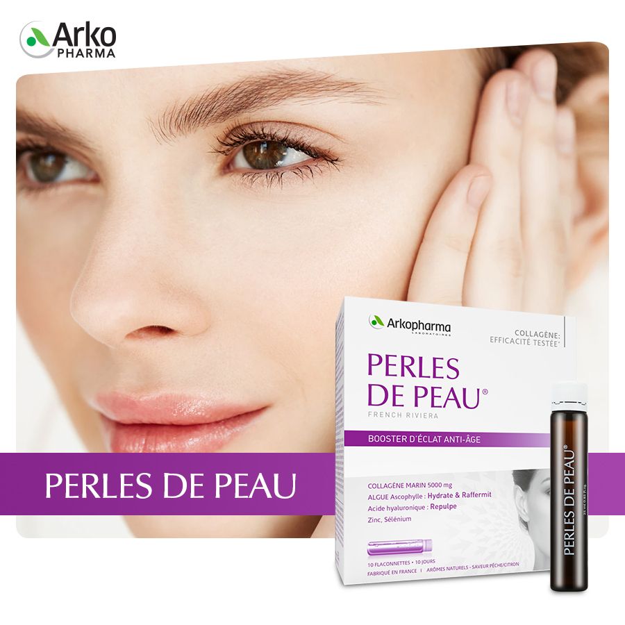 TPBVSK Arkopharma PERLES DE PEAU - Nước uống Collagen hỗ trợ dưỡng ẩm da, làm đẹp da (hộp 10 ống)