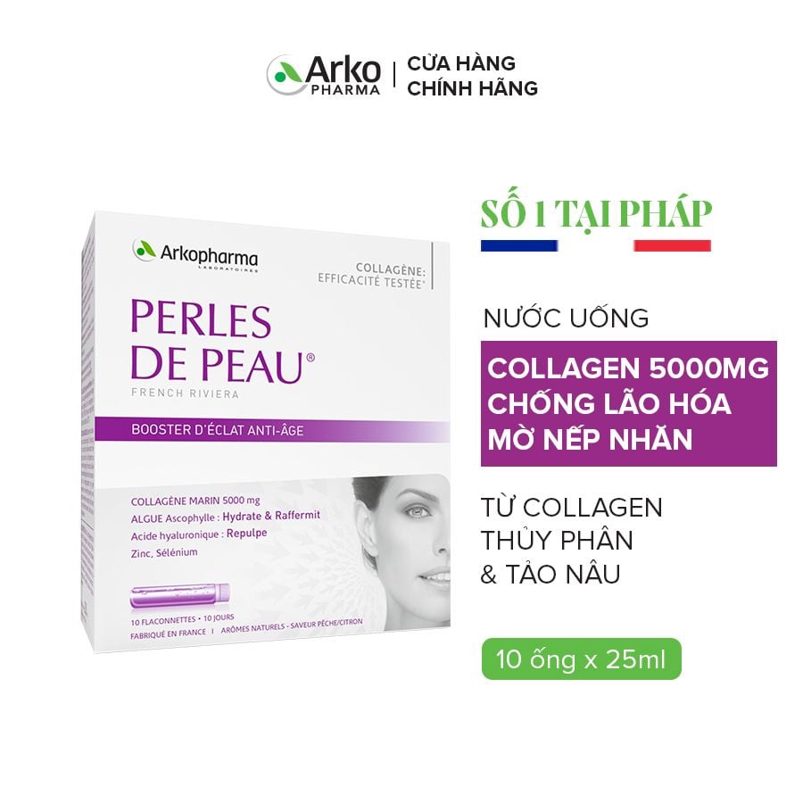 TPBVSK Arkopharma PERLES DE PEAU - Nước uống Collagen hỗ trợ dưỡng ẩm da, làm đẹp da (hộp 10 ống)