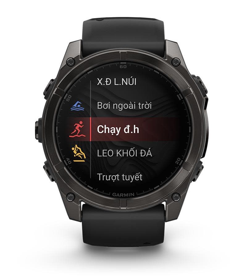 Đồng hồ Garmin Fenix 8 – 43 mm, AMOLED, Sapphire, Carbon Gray DLC Titanium with Black/Pebble Gray Silicone