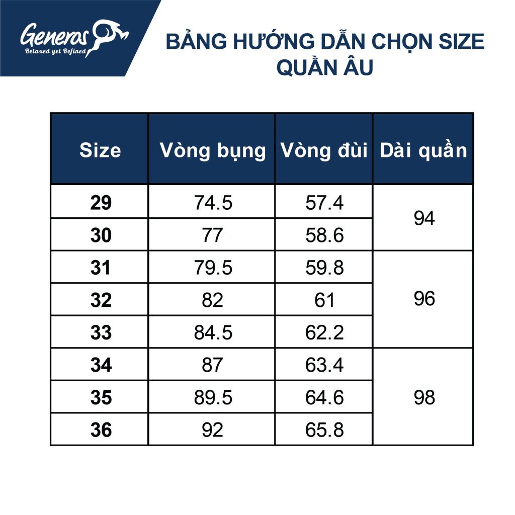Quần Âu Nam Cạp Trượt GENEROS 020124228MF MI005