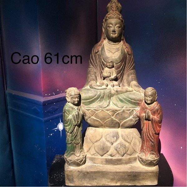  Tượng Bồ Tát Quan Âm Đồng Tử Đá Cổ Ấn Độ Cao 61cm 