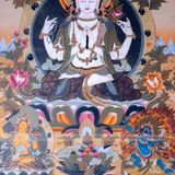  Thangka Bồ Tát Quan Quan Âm Tứ Thủ Kt 45 X 55cm 