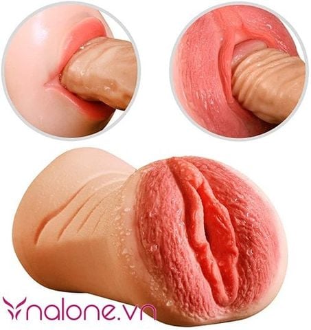 Âm đạo giả silicon 2 đầu có hình miệng Jiuai y như thật