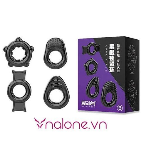 Bộ 4 vòng đeo dương vật silicone chống xuất tinh sớm chính hãng