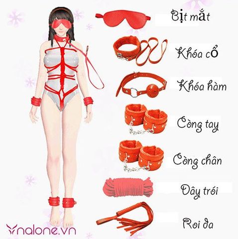 Bộ đồ chơi bạo dâm 7 món màu đỏ QT07