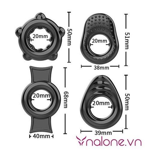 Bộ 4 vòng đeo dương vật silicone chống xuất tinh sớm chính hãng