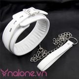 Vòng xích cổ bằng da bạo dâm màu trắng có đệm êm (BZ20B) 