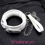  Vòng xích cổ bằng da bạo dâm màu trắng có đệm êm (BZ20B) 