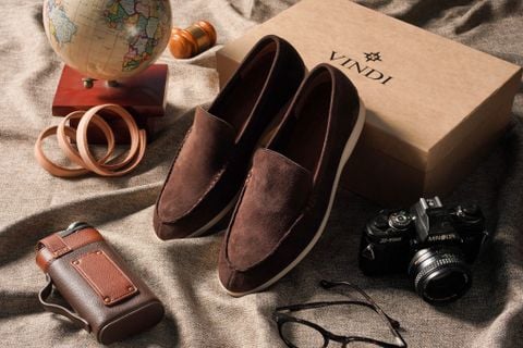  BEIGE LABEL - DRAGON LITE - GIÀY LOAFER RÚT MOCCASIN DA LỘN MÀU NÂU ĐẬM ĐẾ CAO SU SIÊU NHẸ 