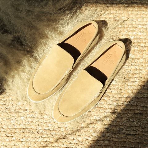  BEIGE LABEL - DRAGON LITE - GIÀY LOAFER RÚT MOCCASIN DA LỘN MÀU BEIGE ĐẾ CAO SU SIÊU NHẸ 