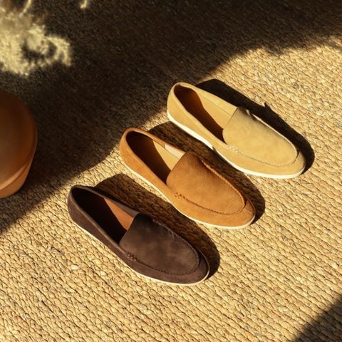  BEIGE LABEL - DRAGON LITE - GIÀY LOAFER RÚT MOCCASIN DA LỘN MÀU BEIGE ĐẾ CAO SU SIÊU NHẸ 