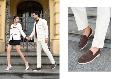  BEIGE LABEL - DRAGON LITE - GIÀY LOAFER RÚT MOCCASIN DA LỘN MÀU NÂU ĐẬM ĐẾ CAO SU SIÊU NHẸ 