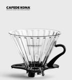  Phễu cà phê V60 thủy tinh rãnh thẳng đế nhựa đen Cafede Kona 1 - 2 Cup 