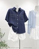  Áo sơ mi denim chỉ nổi tay ngắn 9713 
