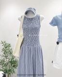  Đầm caro xanh bo nhún 8585 