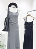  Đầm dây thun chữ đính đá 1019 