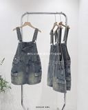  Đầm yếm jean ngắn túi hộp 2853 