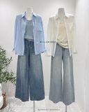  Set áo sơ mi đũi + áo dây + scrunchies 2622 