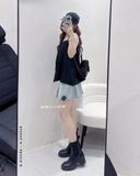  Váy jean xếp ly chỉ rách 3071 