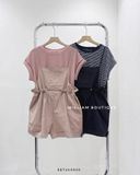  Set quần short yếm kaki + áo thun sọc 3513 