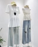  Áo quây xô ren kem đính cườm K16 