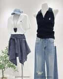  Quần jean ống rộng rách gối 89850 