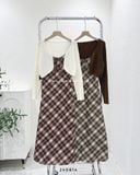  Set đầm dây caro + cardigan len 1442 