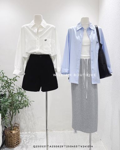  Áo sơ mi cotton mỏng túi thêu FL9020 