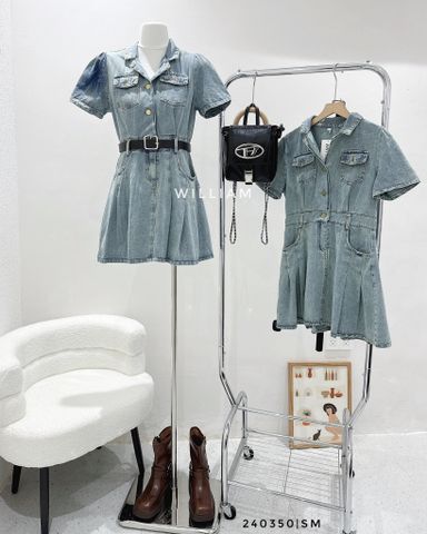  Đầm sm denim cổ vest 3911 