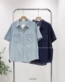  Áo sơ mi denim chỉ nổi tay ngắn 9713 