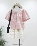  Áo sơ mi caro hồng viền ren 2933 