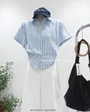  Áo sơ mi tay ngắn sọc xanh thêu 6079 