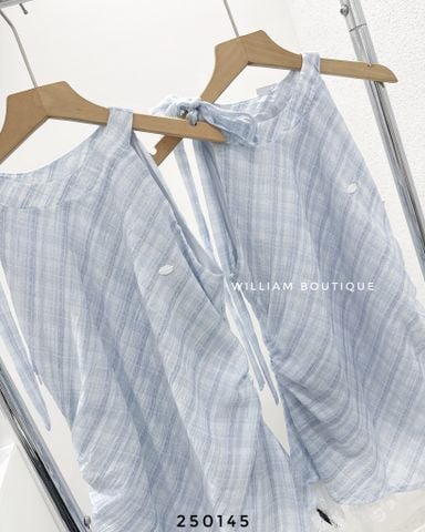  Áo cổ yếm caro phối ren 1566 