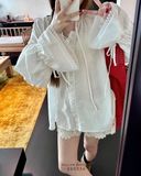  Áo sơ mi cổ trụ phối ren 1366 