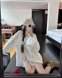  Áo sơ mi cổ trụ phối ren 1366 