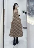  Set đầm dây caro + cardigan len 1442 