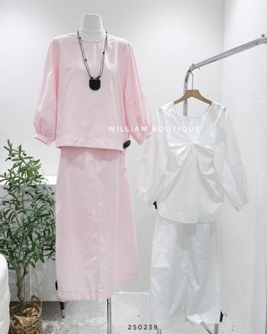  Set áo + váy xuông cotton trơn 8859 