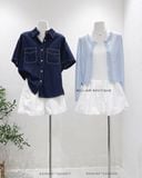  Áo sơ mi denim chỉ nổi tay ngắn 9713 