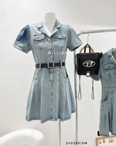  Đầm sm denim cổ vest 3911 