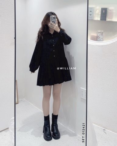  Đầm sơ mi nhung gân 2125 