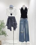 Quần jean ống rộng rách gối 89850 